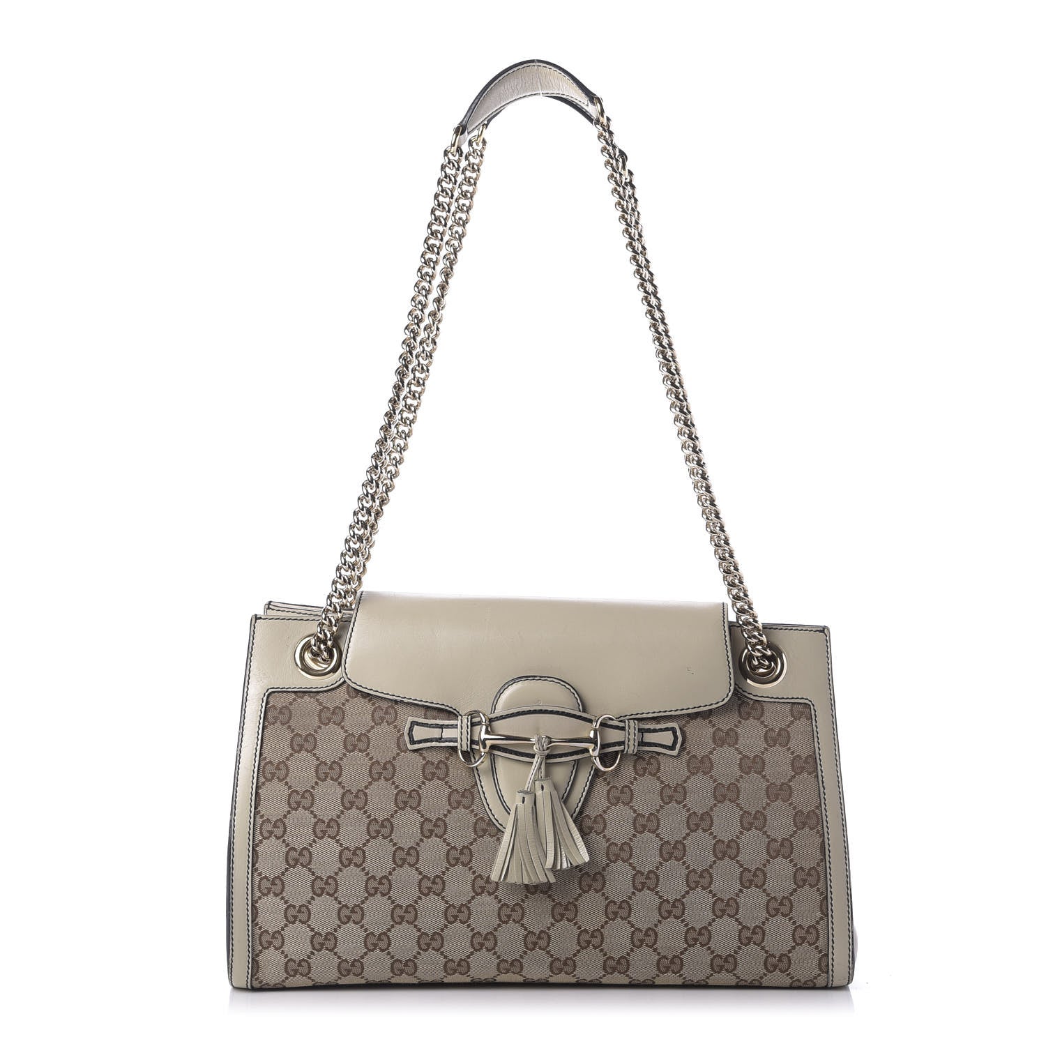 Gucci Monogram Margaux Calfskin Large Emily Chain Shoulder Bag Beige Ebony Mystic White 1 of 9