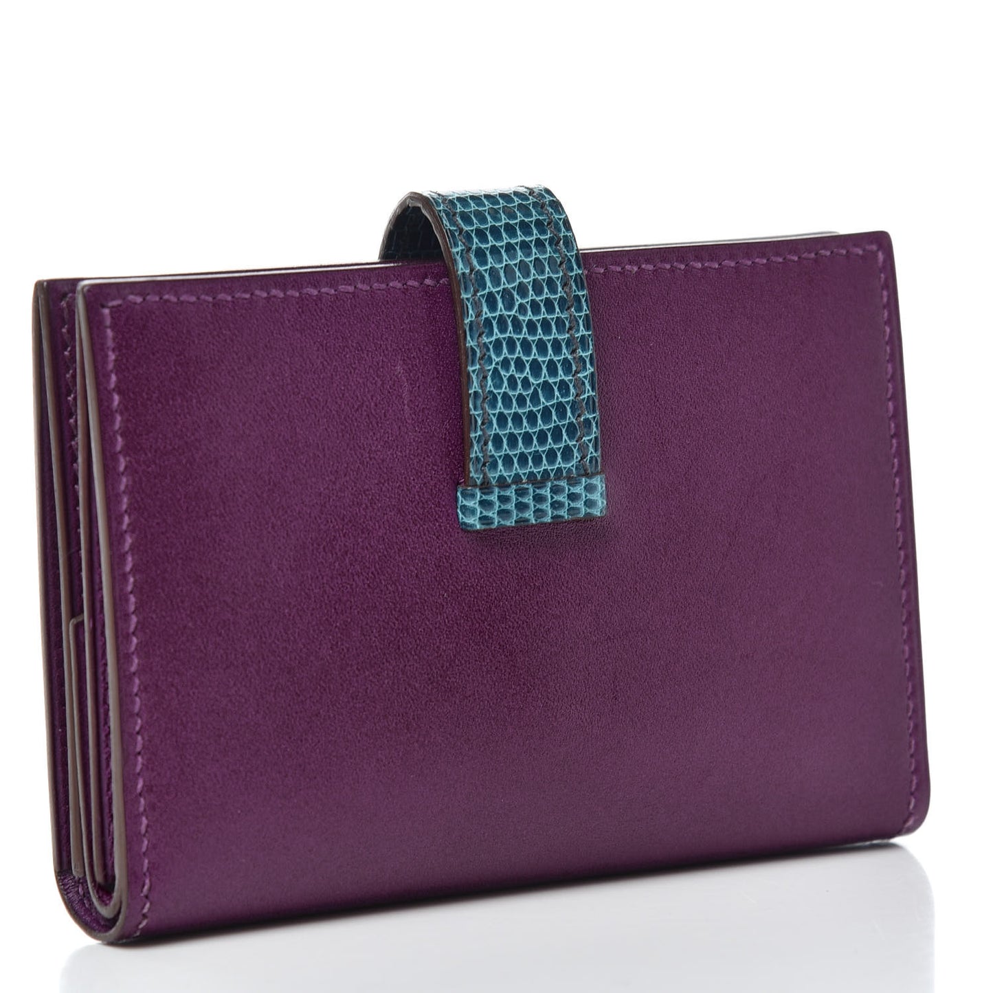 Tadelakt Lizard Bearn Card Holder Wallet Violet Bleu Petrole