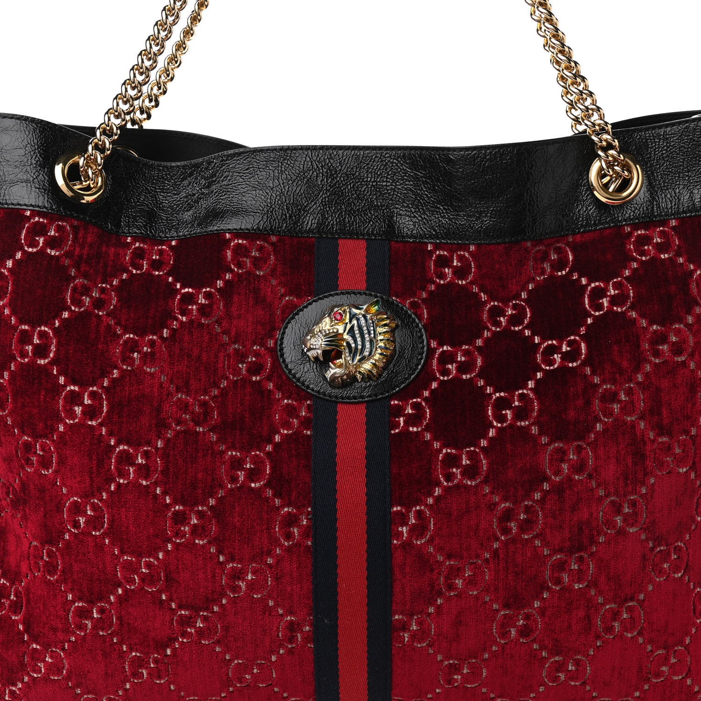 Velvet GG Monogram Large Rajah Chain Tote Red Cipria Black
