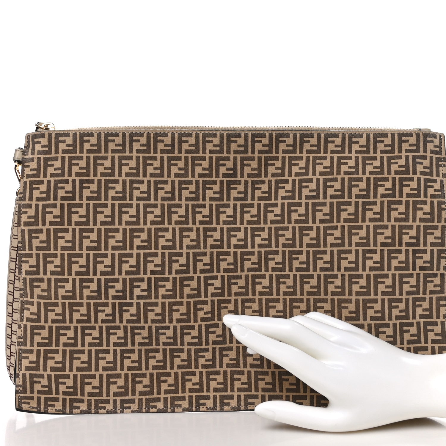 Fendi Suede Vitello Grace Micro FF Large Flat Pouch Nude Spring Maya 2 of 8