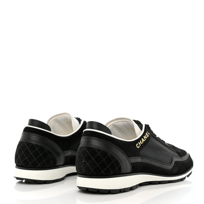 Chanel Suede Calfskin Fabric CC Sneakers 37 Black White 4 of 10