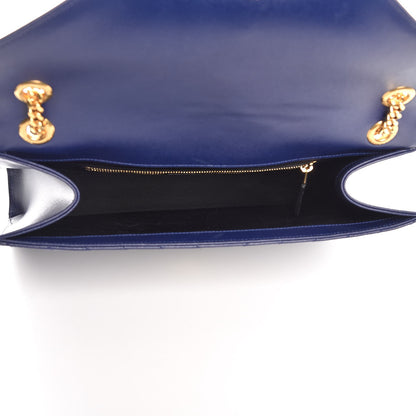 Saint Laurent Grain De Poudre Matelasse Chevron Large Monogram Satchel Blue 5 of 12