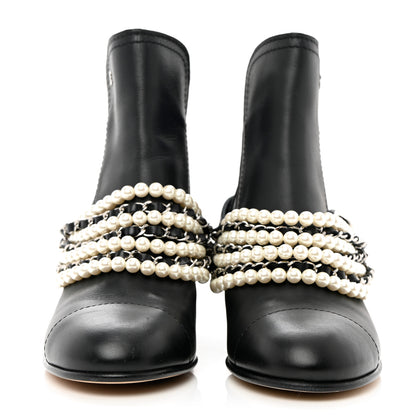 Chanel Calfskin Pearl Cap Toe Short Boots 37 Black 2 of 10