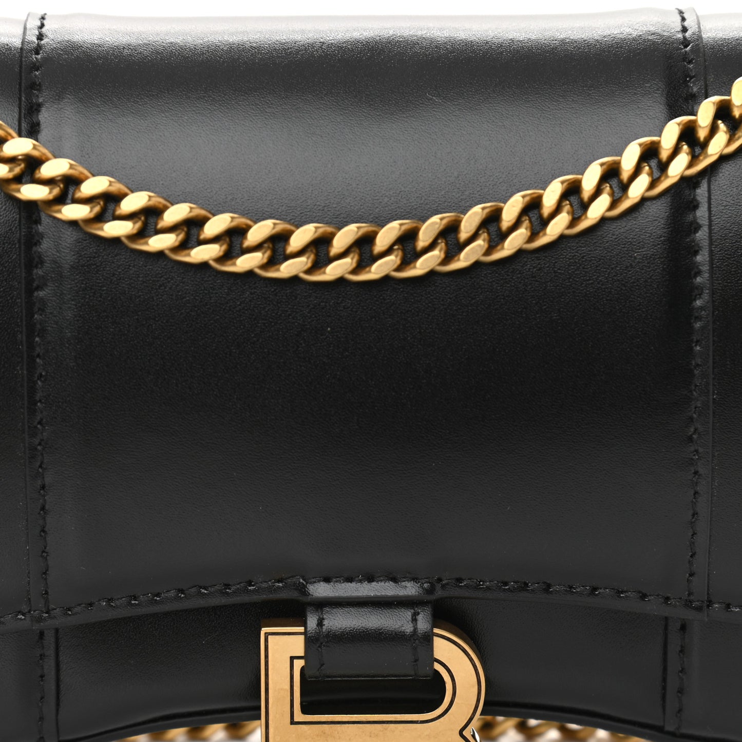 Shiny Box Calfskin Hourglass Chain Bag Black