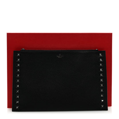Valentino Garavani Pebbled Calfskin Monochrome Large Rockstud Zip Pouch Black 7 of 7