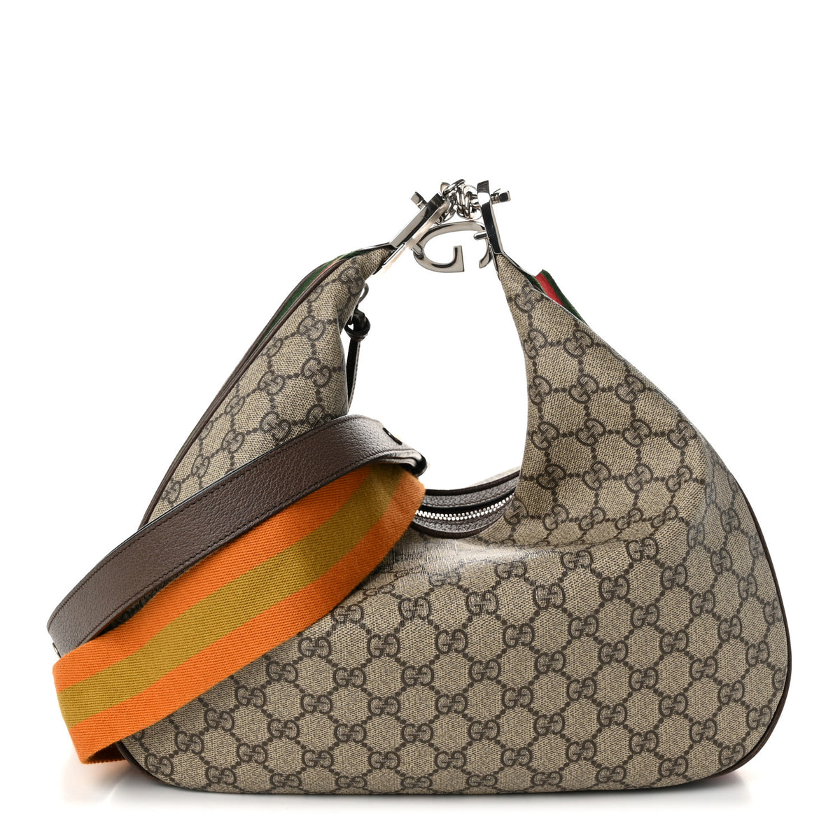 Gucci GG Supreme Monogram Textured Calfskin Web Large Attache Shoulder Bag Beige Ebony New Acero 1 of 10