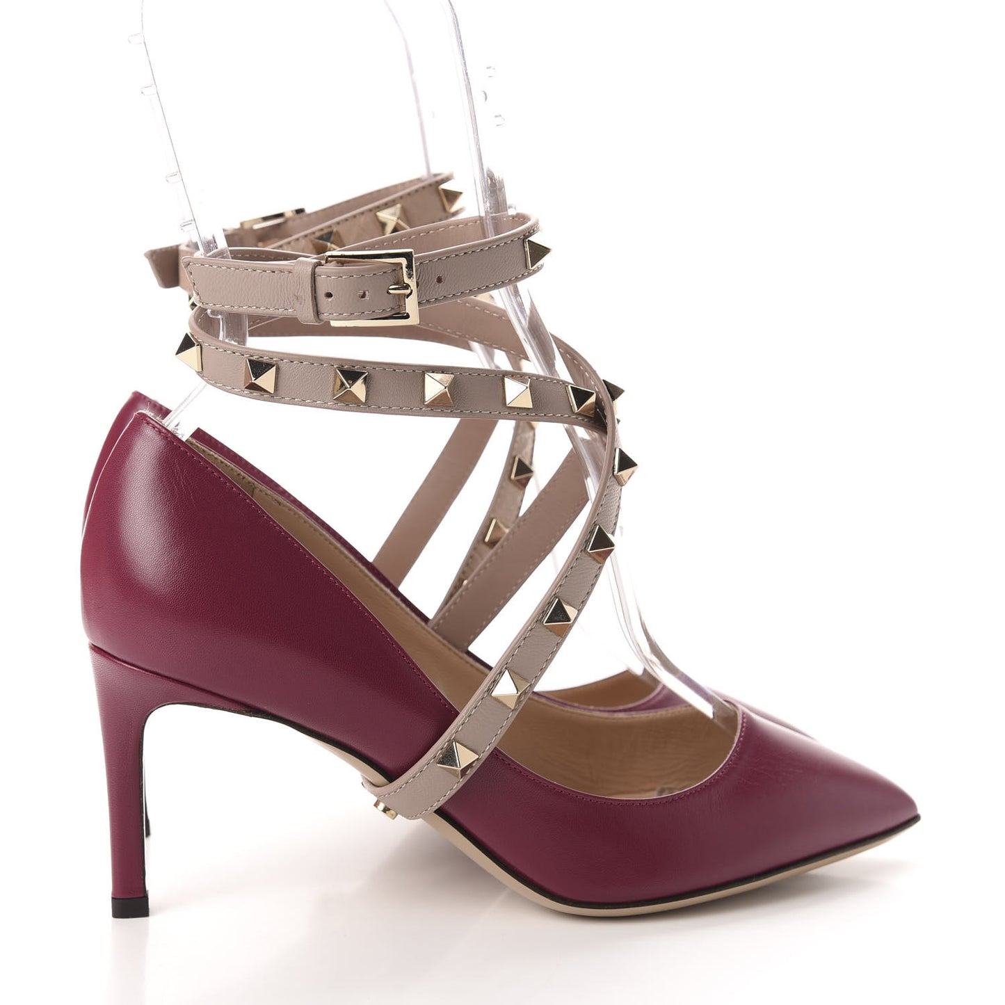 Nappa Rockstud Studwrap Strap Mid Heel Pumps 35 Camelia Poudre