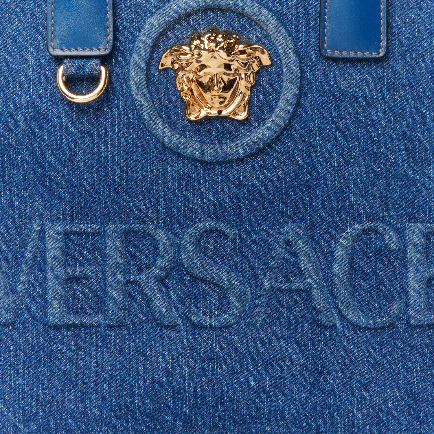 Versace Denim Calfskin La Medusa Small Tote Bag Blue 8 of 10