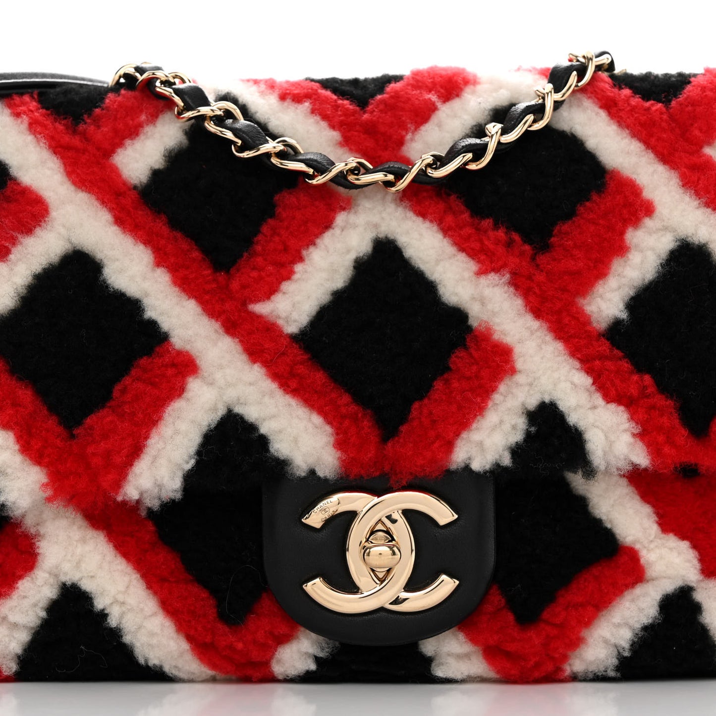 Lambskin Shearling Medium Flap Red Black