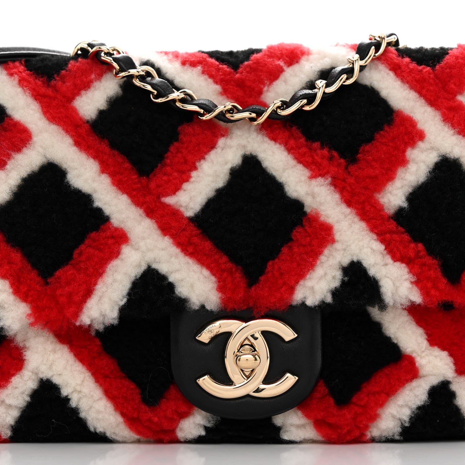 Chanel Lambskin Shearling Medium Flap Red Black 7 of 9