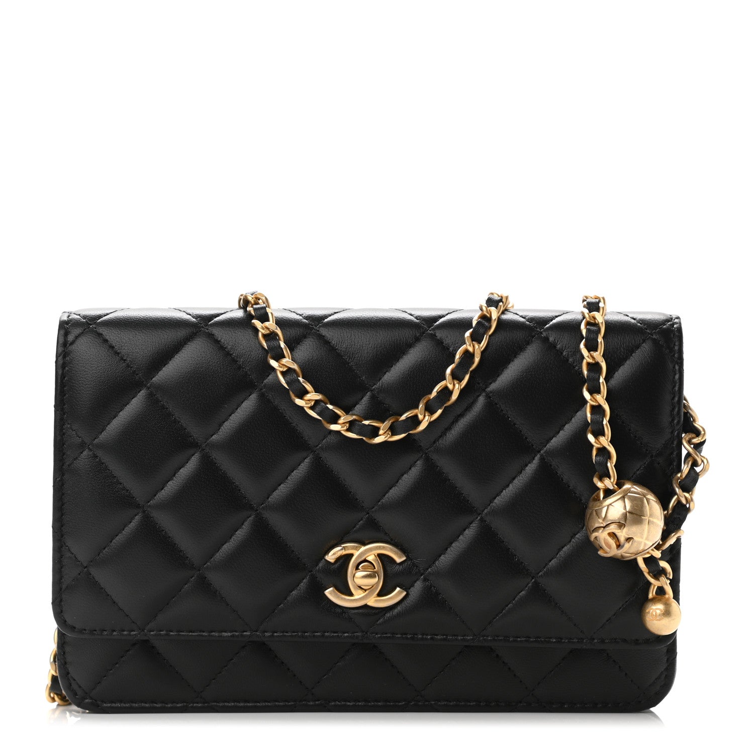 Chanel Lambskin Quilted CC Pearl Crush Wallet on Chain WOC Black 1 of 11