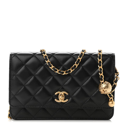 Chanel Lambskin Quilted CC Pearl Crush Wallet on Chain WOC Black 1 of 11