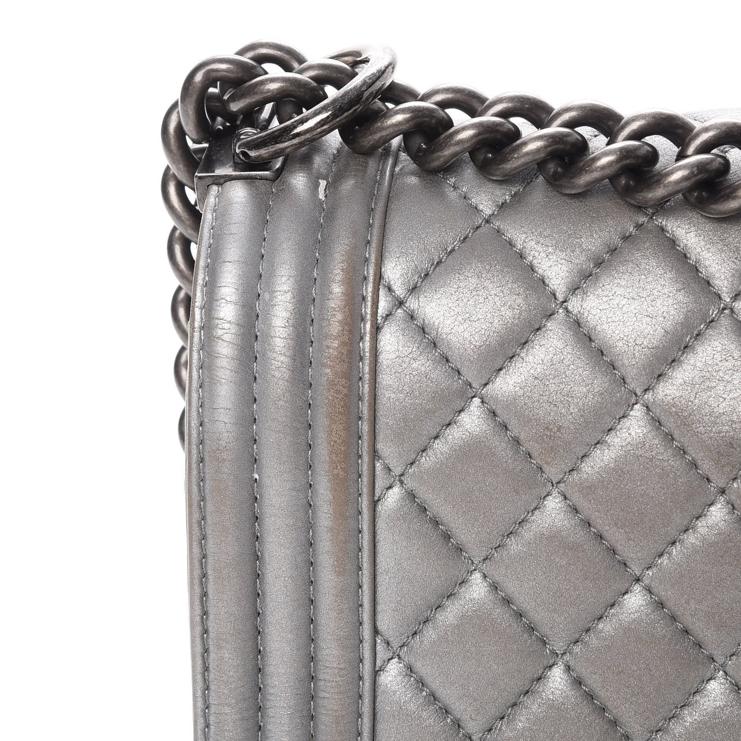 Metallic Calfskin Quilted Medium Boy Flap Silver