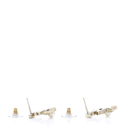 Chanel Crystal Pearl Charming Winter CC Star Heart Earrings Gold 3 of 5