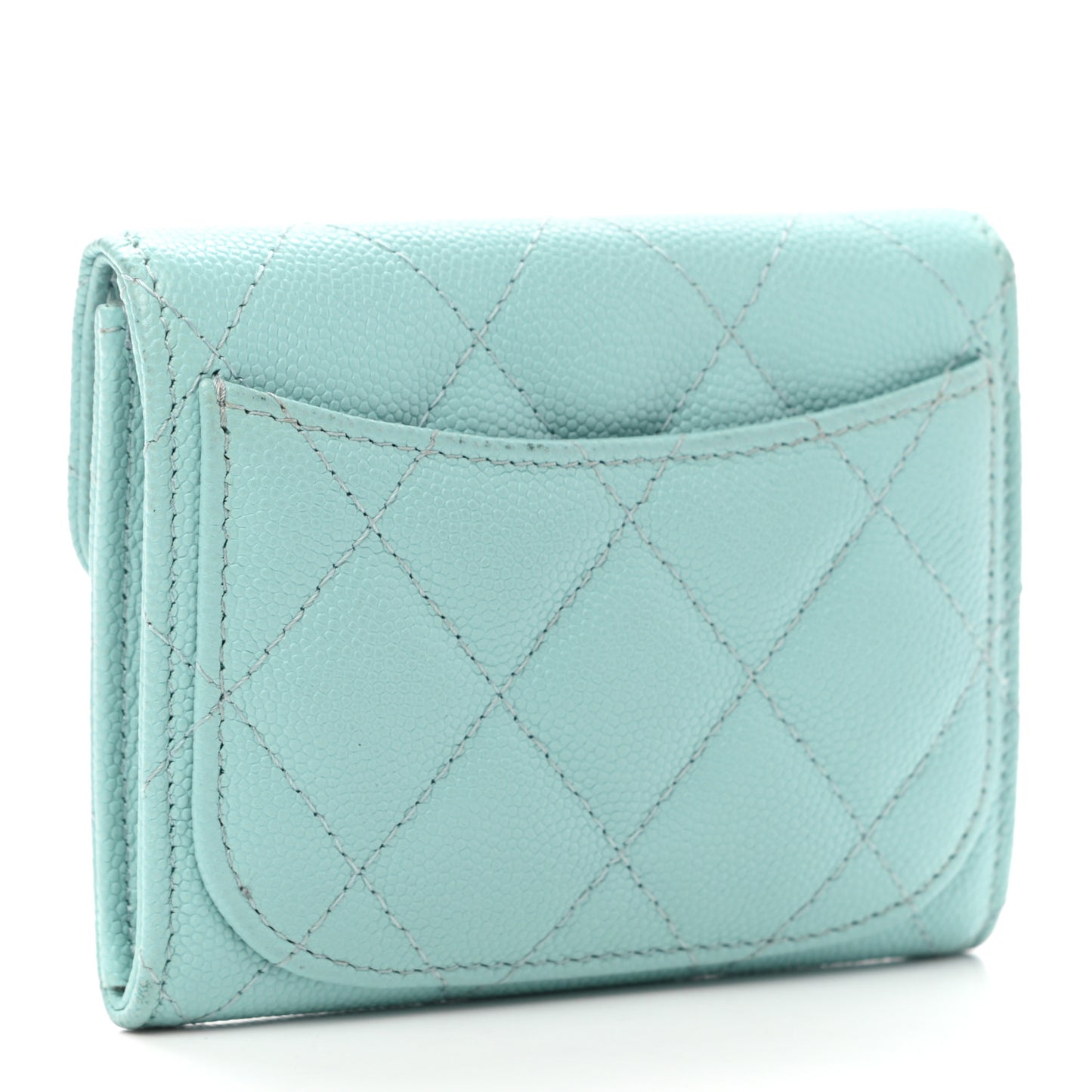 Caviar Quilted Flap Card Holder Wallet Light Blue