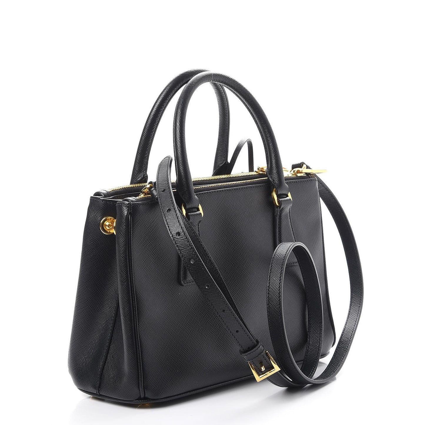 Saffiano Mini Galleria Double Zip Tote Black