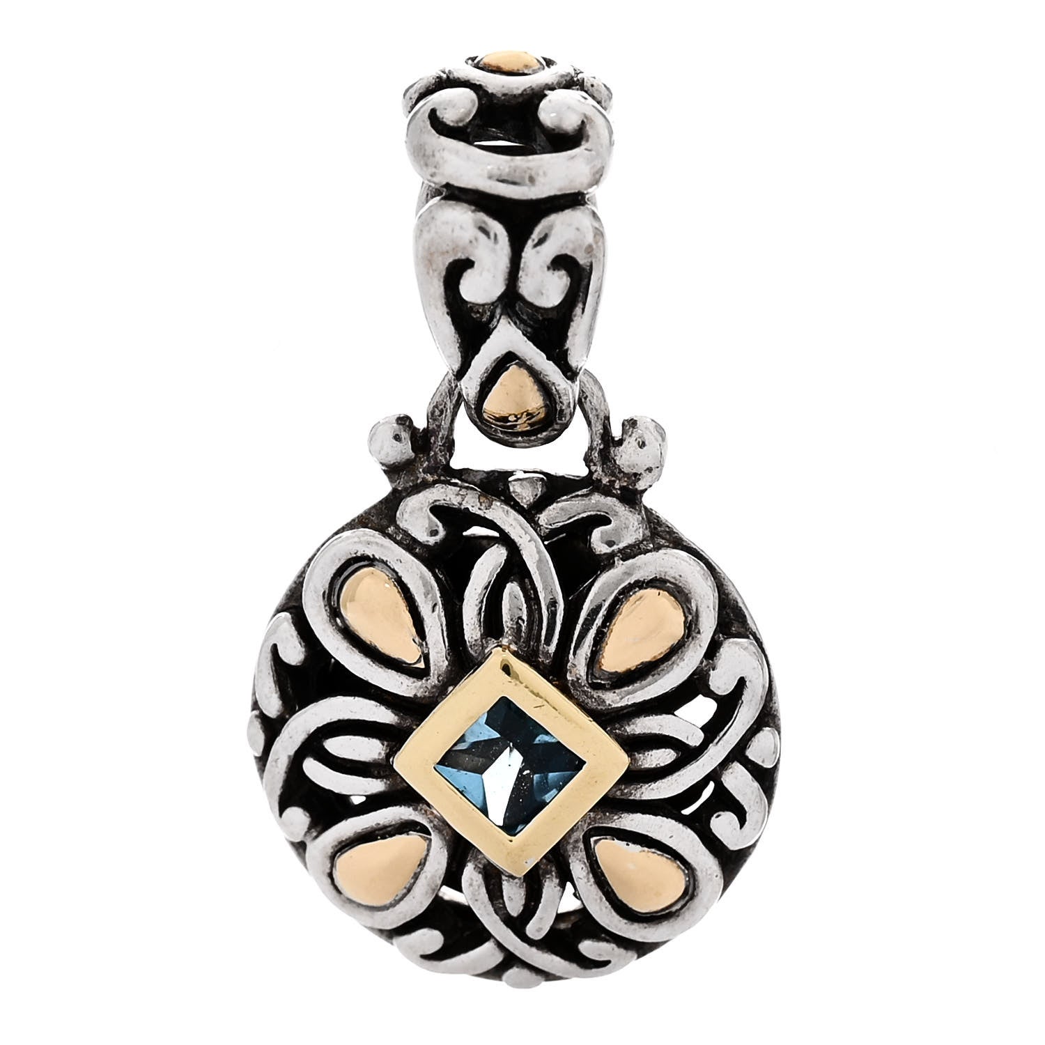 John Hardy Sterling Silver 18K Yellow Gold Blue Topaz Pendant 1 of 4