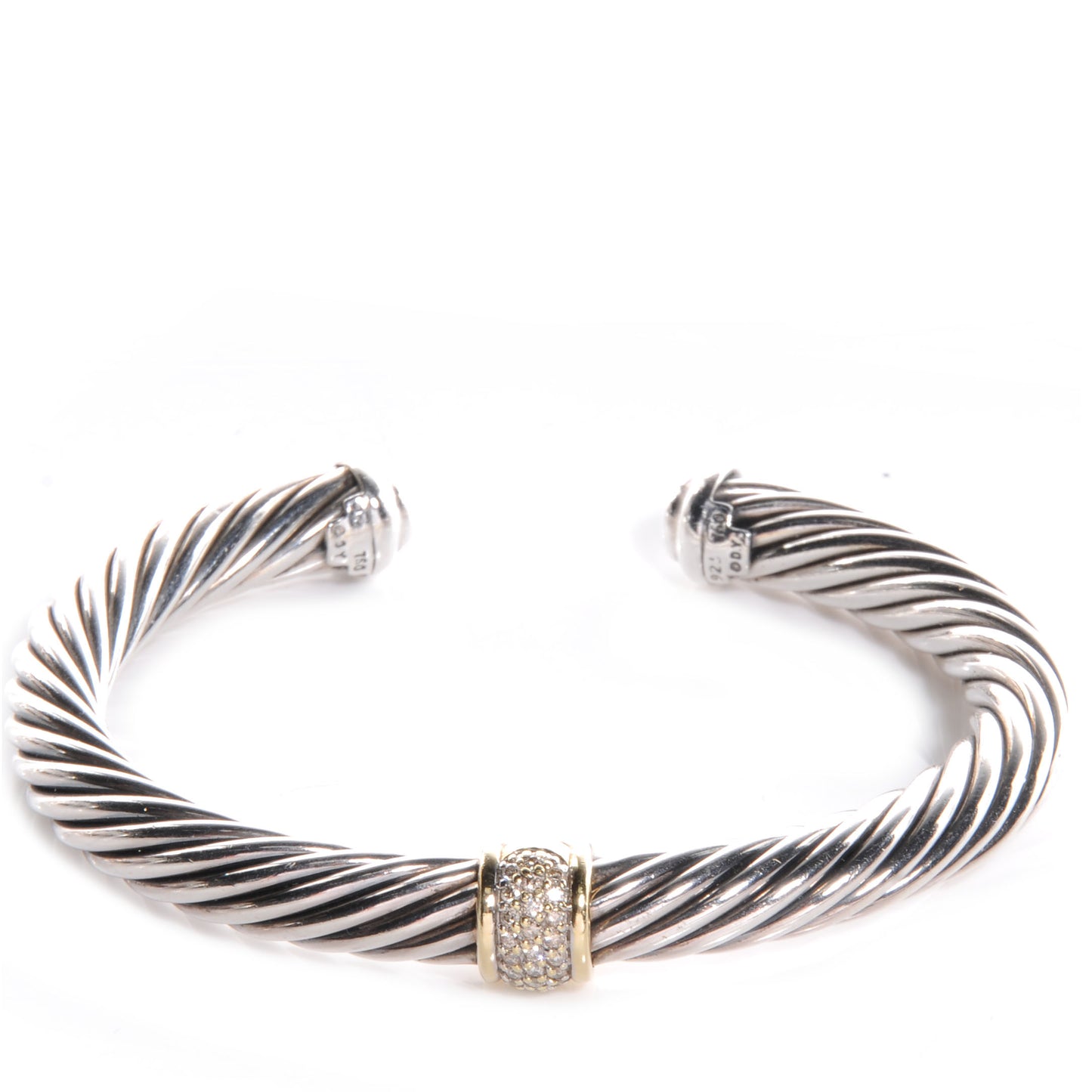 18K Gold Sterling Silver Diamond 7mm Cable Classics Bracelet