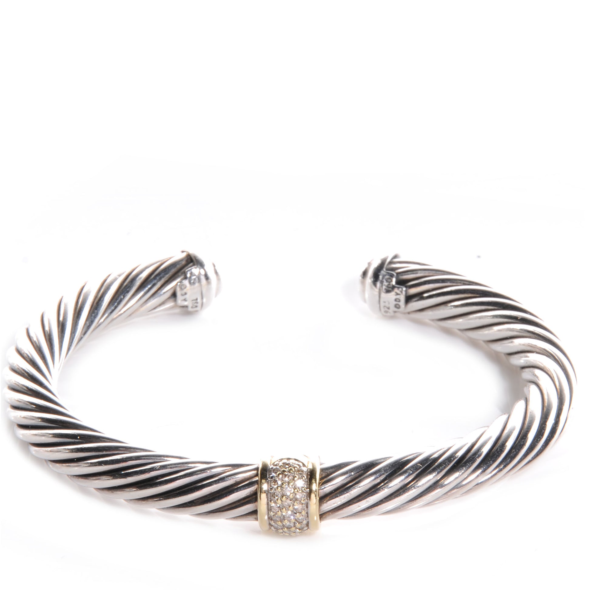 David Yurman 18K Gold Sterling Silver Diamond 7mm Cable Classics Bracelet 1 of 5
