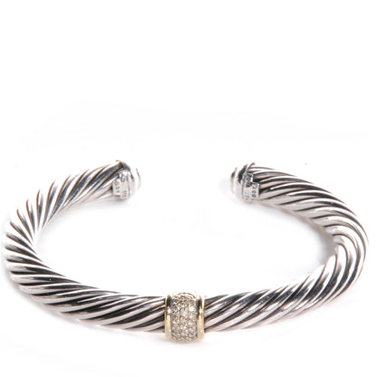 David Yurman 18K Gold Sterling Silver Diamond 7mm Cable Classics Bracelet 1 of 5