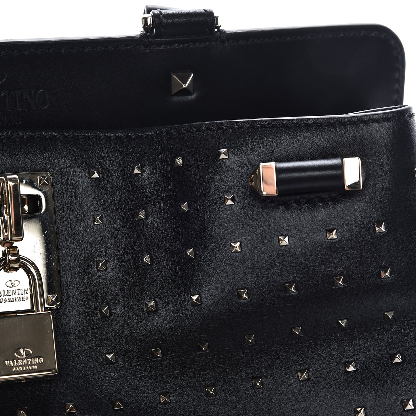 Calfskin Studded Medium Joylock Satchel Black