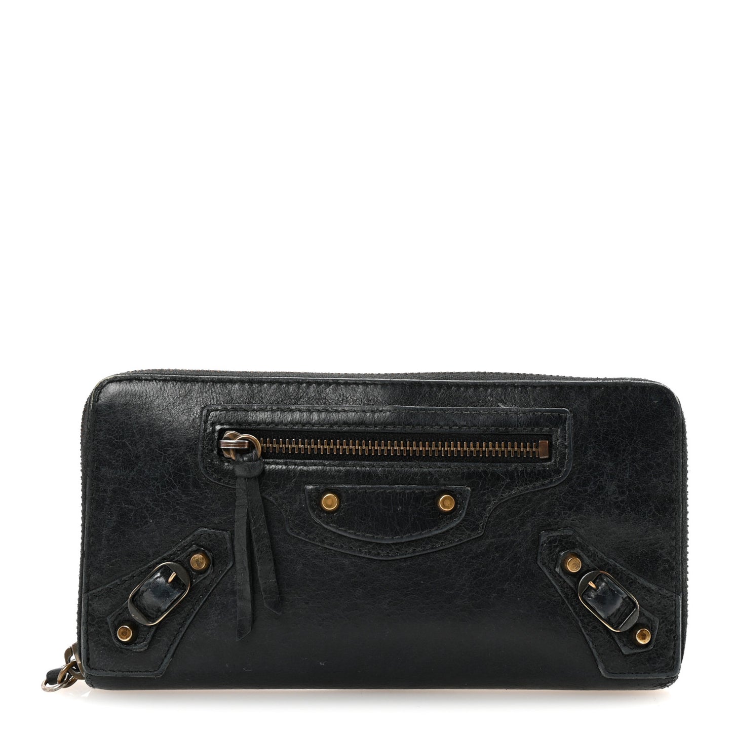 Agneau Classic Hardware Continental Zip Around Wallet Black