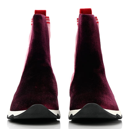 Fendi Velvet Stretch Logo High Top Sneakers 38.5 Red 2 of 8