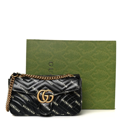 Gucci X BALENCIAGA Calfskin Matelasse Logo Print Small GG Marmont Shoulder Bag Black 11 of 11