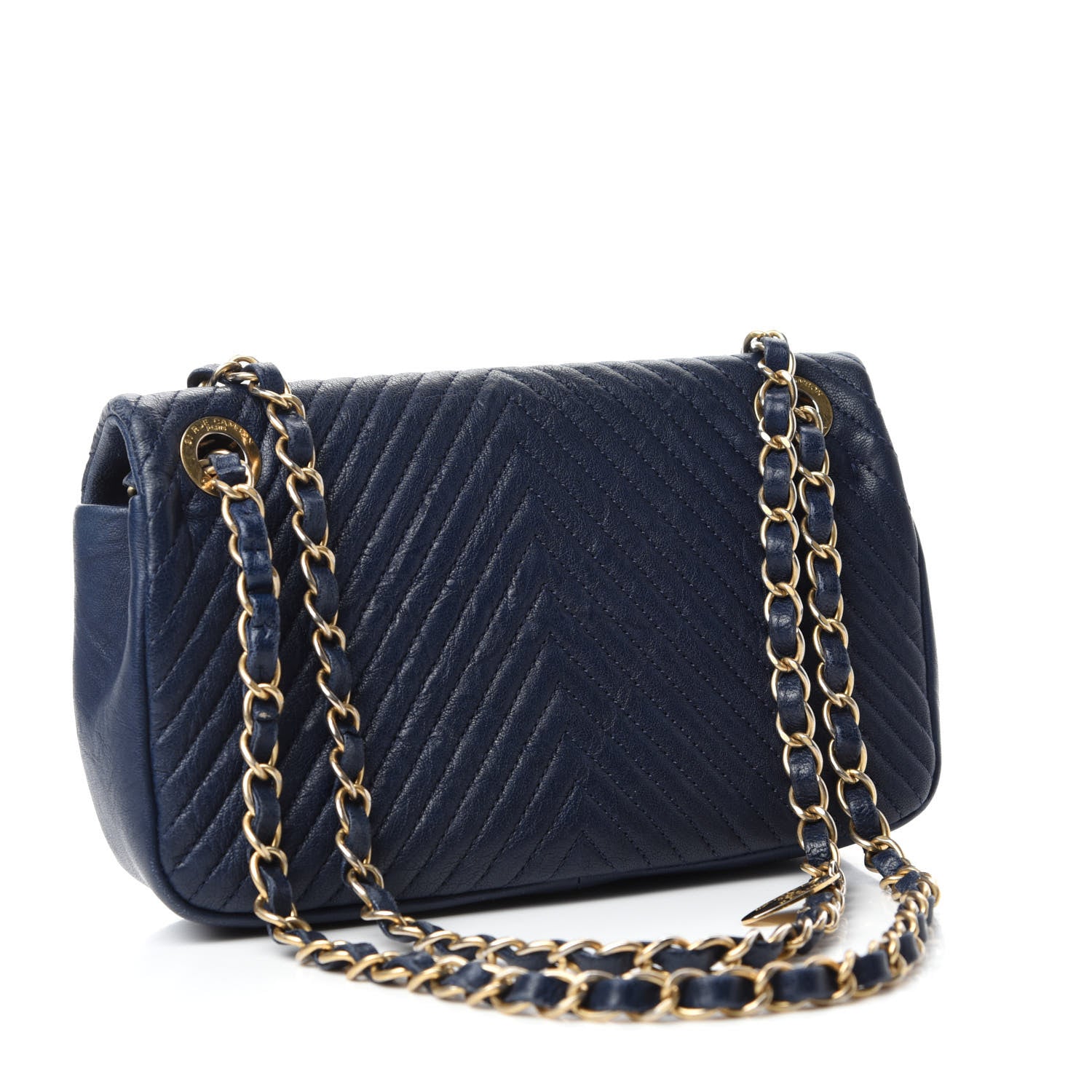 Chanel Calfskin Surpique Chevron Small Flap Navy 4 of 11