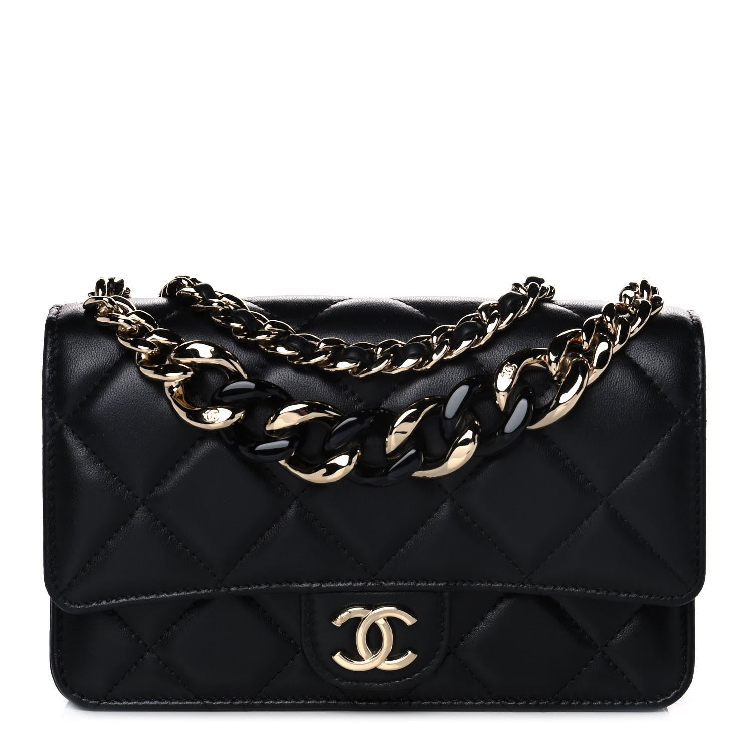 Chanel Lambskin Plexi Quilted Wallet On Chain WOC Black 1 of 14