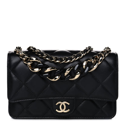 Chanel Lambskin Plexi Quilted Wallet On Chain WOC Black 1 of 14