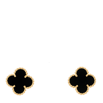 Van Cleef & Arpels 18K Yellow Gold Black Onyx Sweet Alhambra Earrings 1 of 4