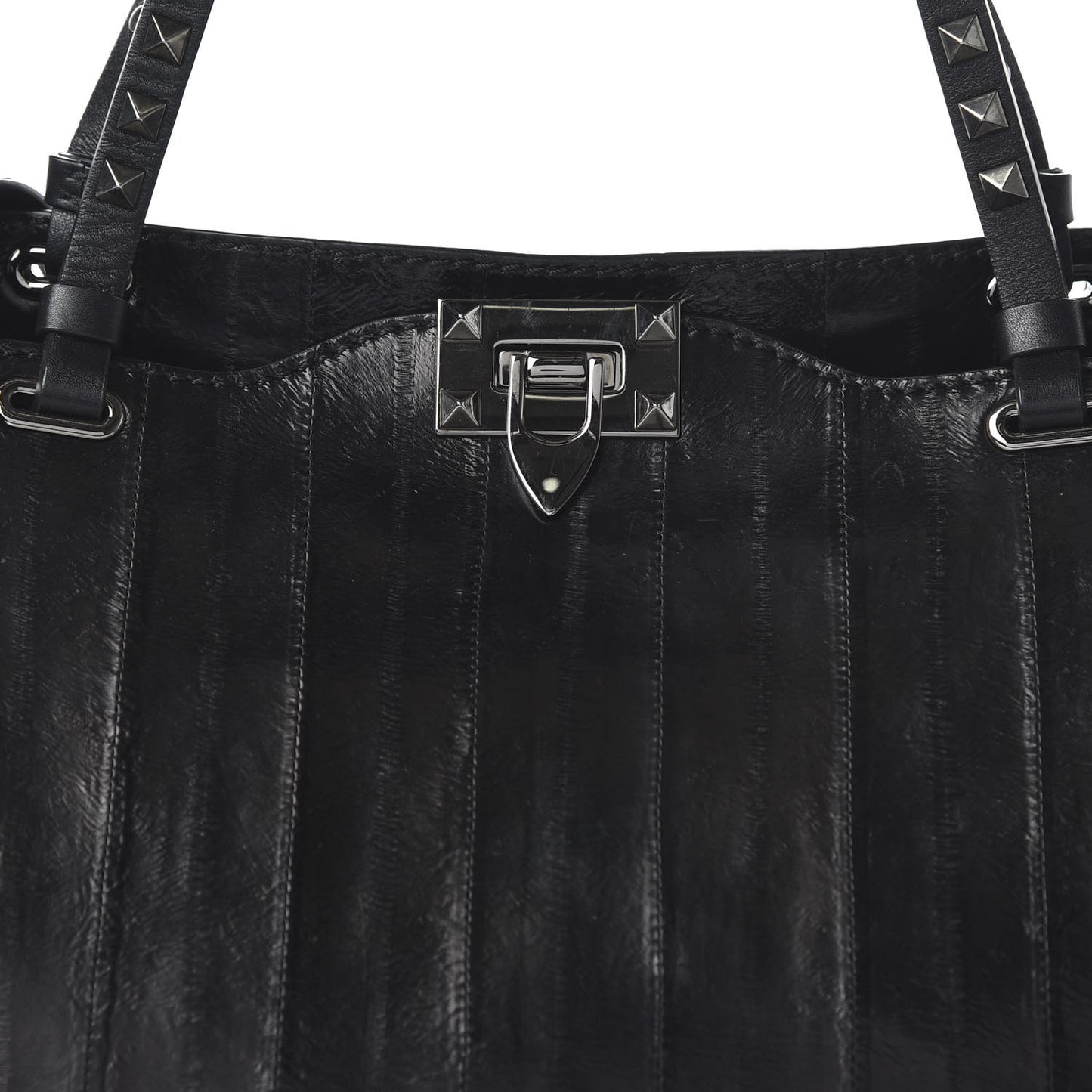 Eel Skin Medium Rockstud Tote Black