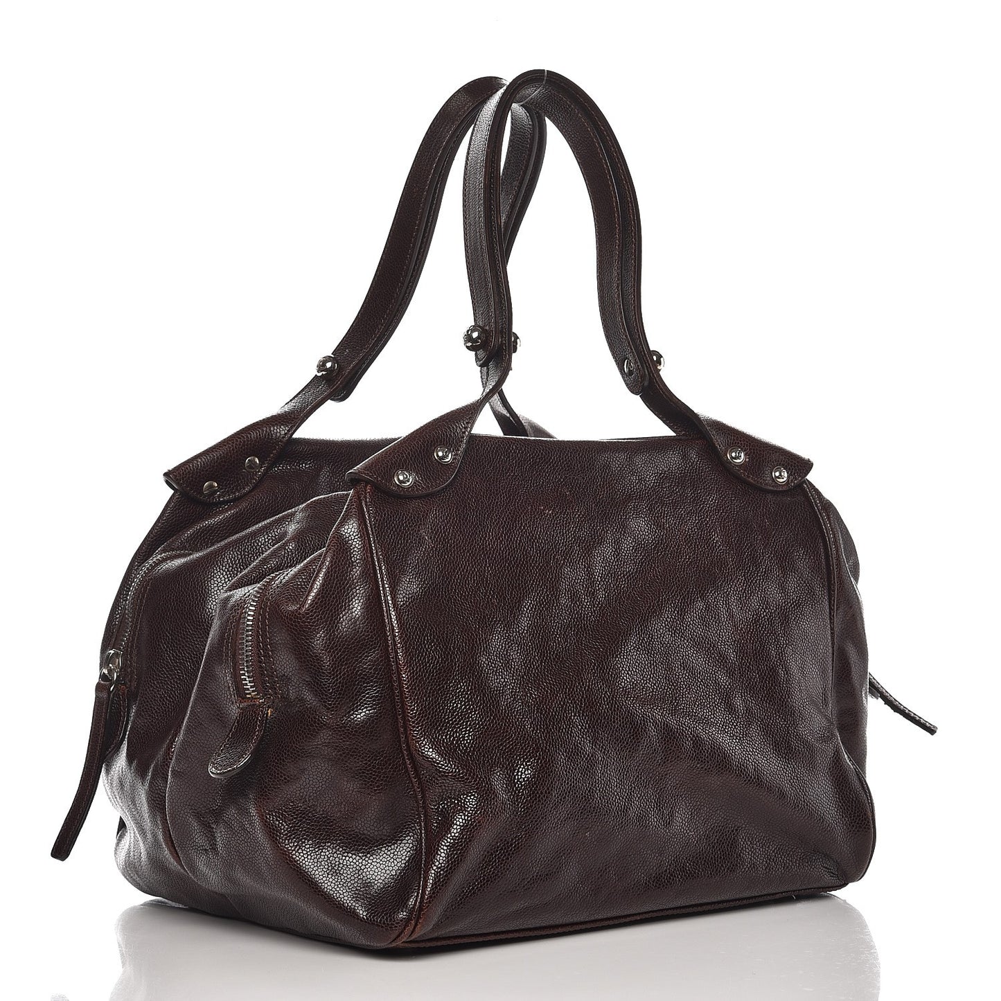 Caviar Quilted Mademoiselle Satchel Brown