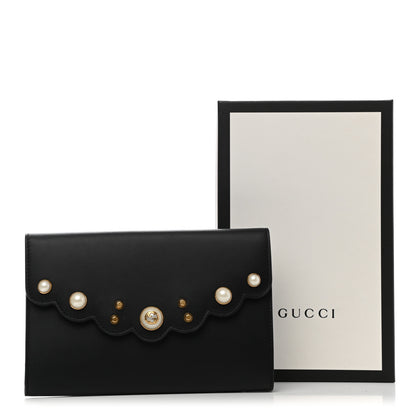 Gucci Calfskin Mini Peony Pearly Clutch Black 10 of 10