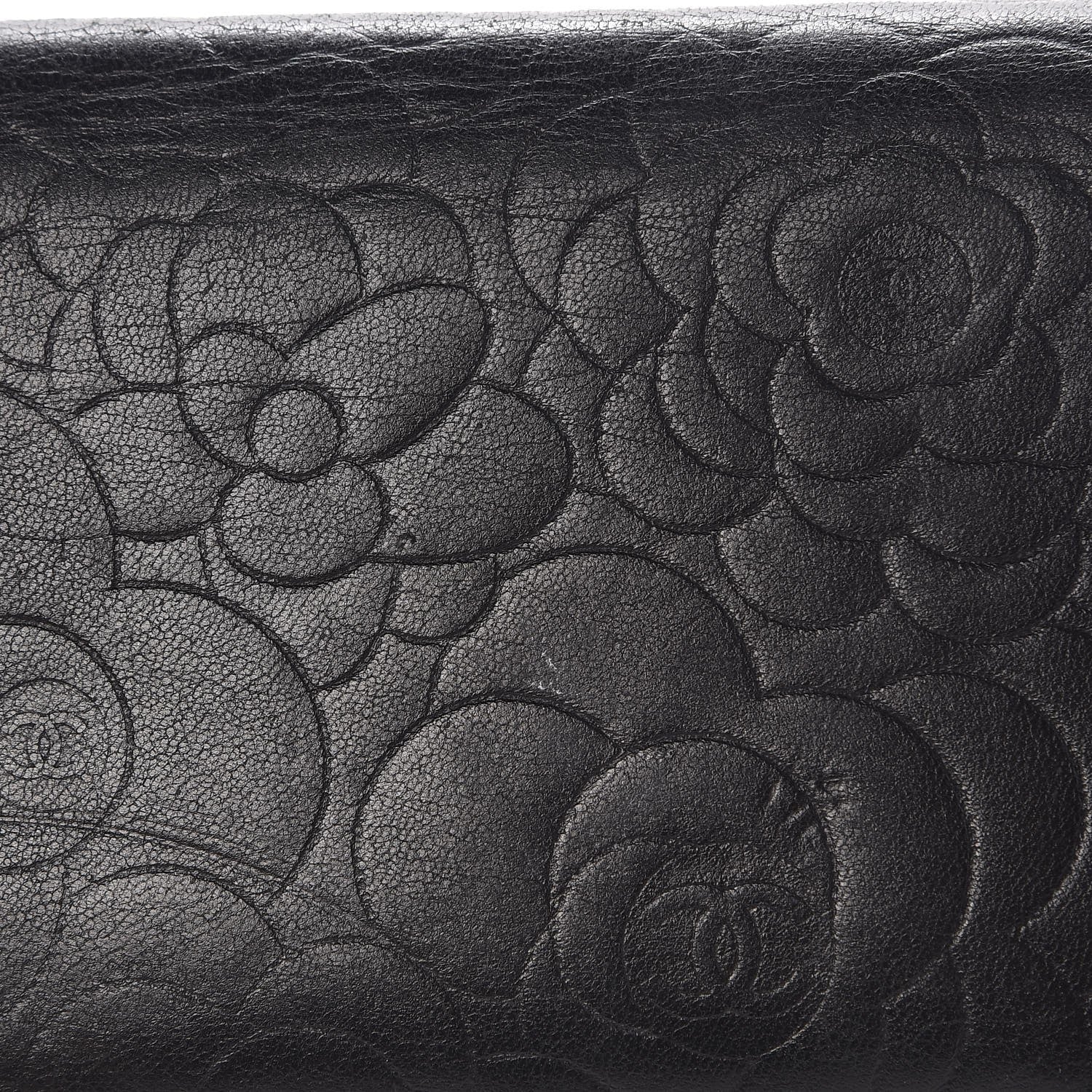 Chanel Lambskin Camellia Embossed Yen Wallet Black 10 of 15