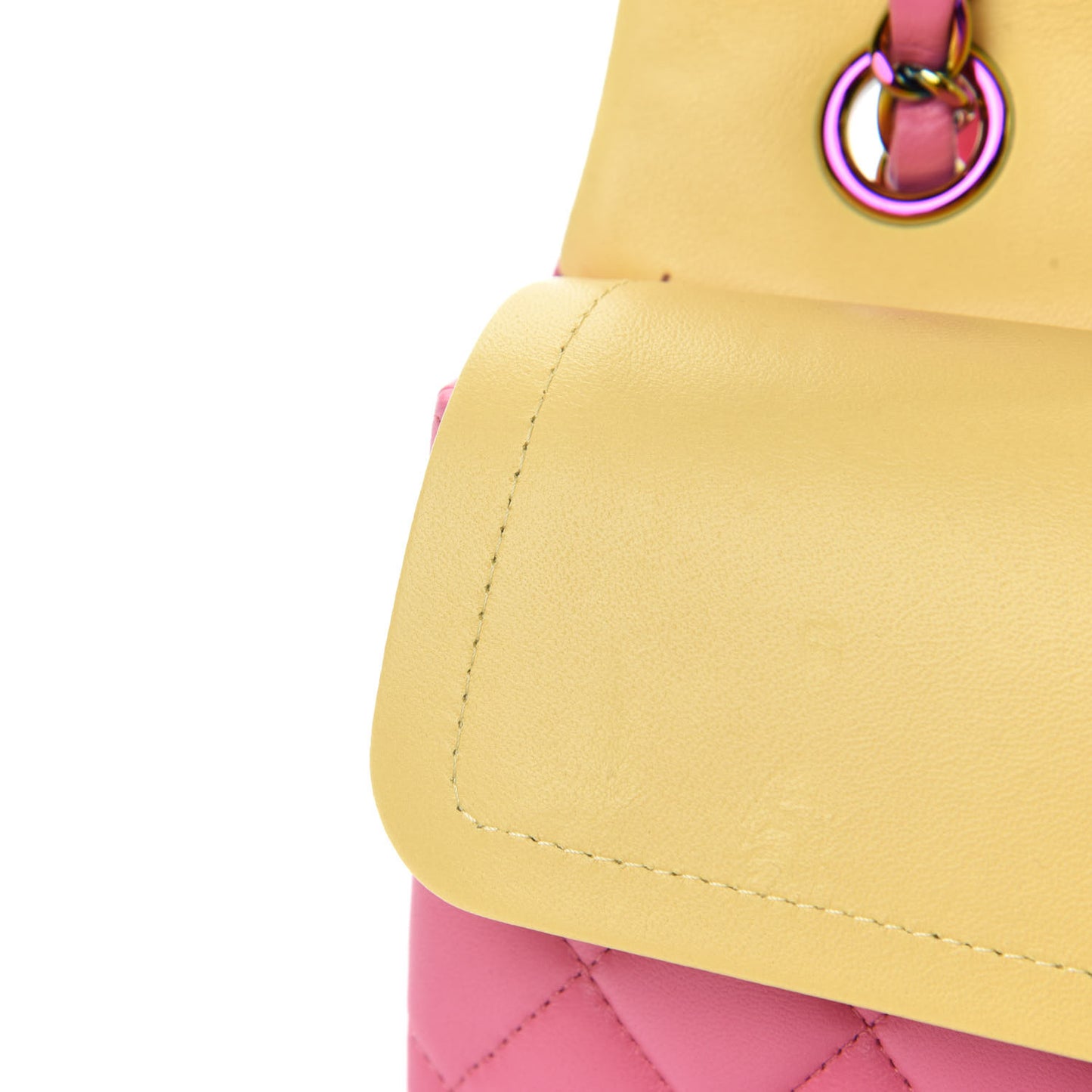 Lambskin Quilted Small Double Flap Pink Yellow