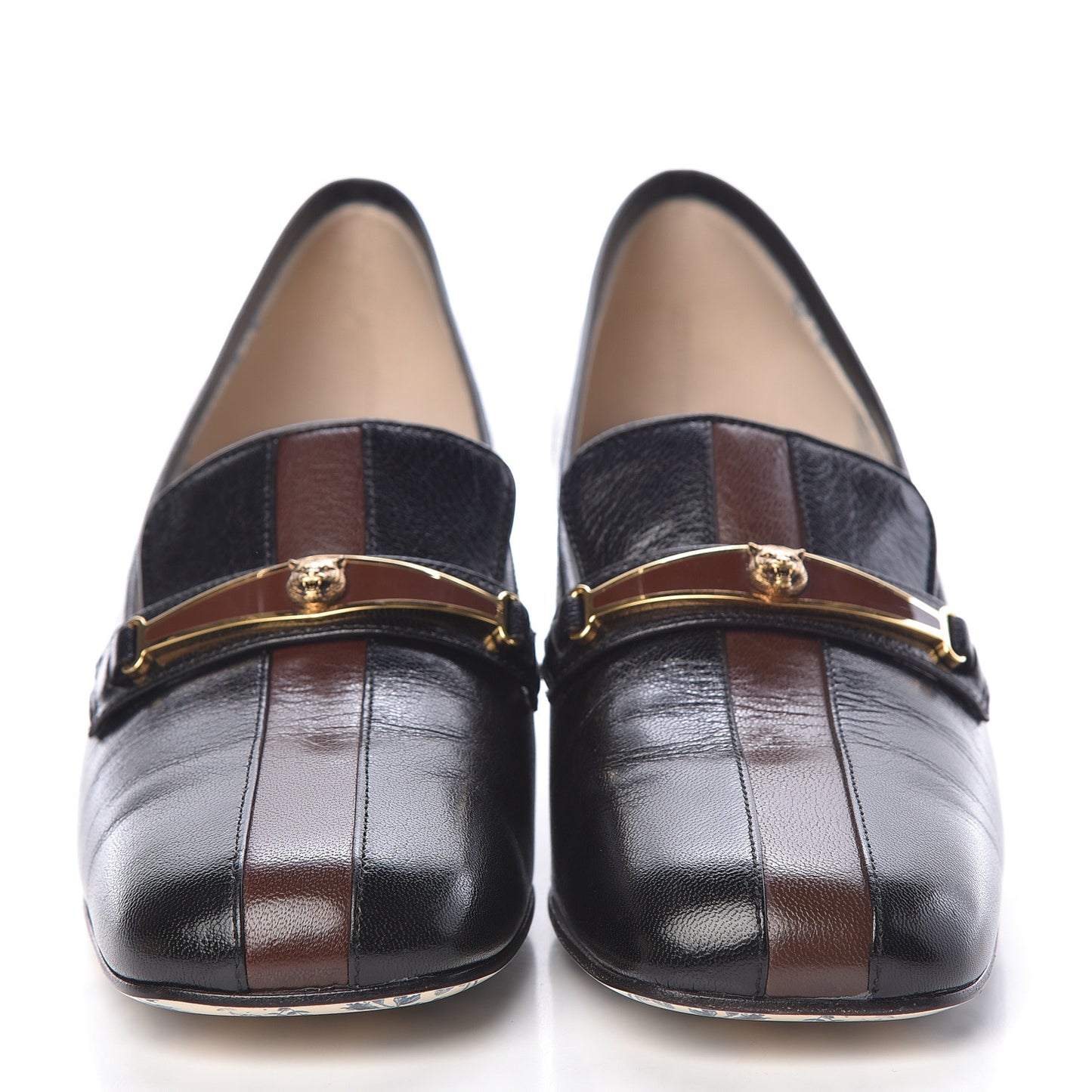 Goatskin Feline Ginger Loafer Pumps 37 Black Light Brown