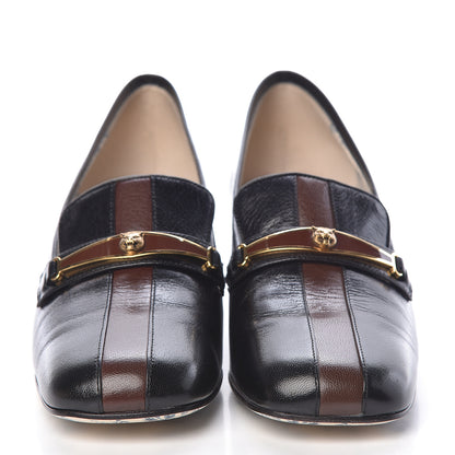 Gucci Goatskin Feline Ginger Loafer Pumps 37 Black Light Brown 2 of 8