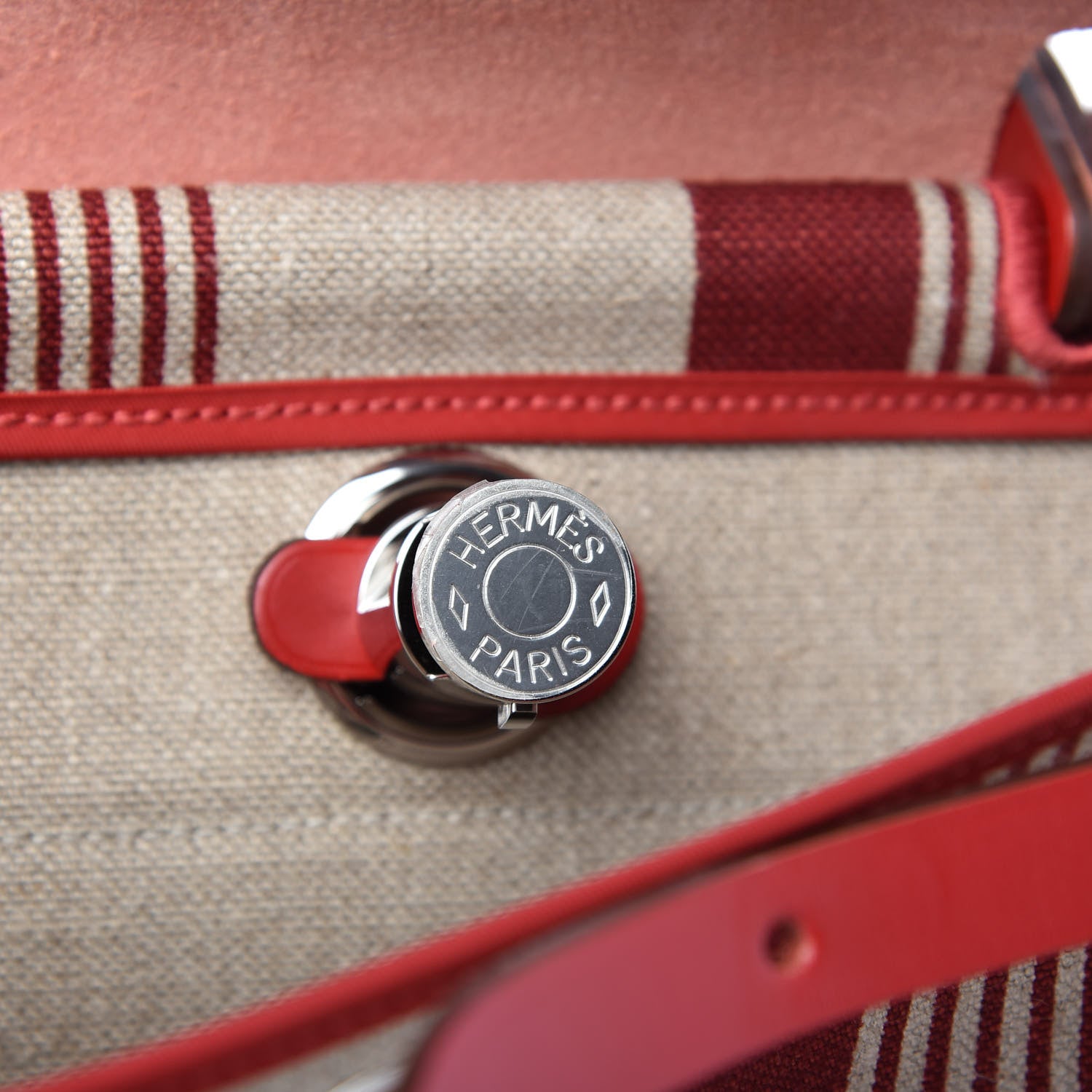 Hermes Vache Hunter Toile H Vibration Herbag Zip 31 PM Bordeaux Ficelle Rouge Piment 8 of 9