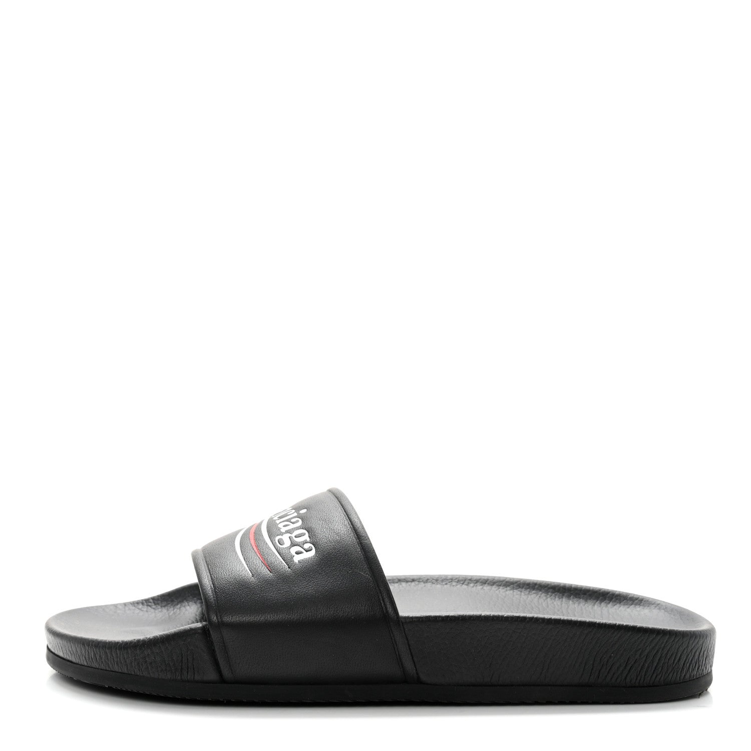Balenciaga Nappa Political Campaign Logo Womens Pool Slide Sandals 38 Black White Vermillon 1 of 8