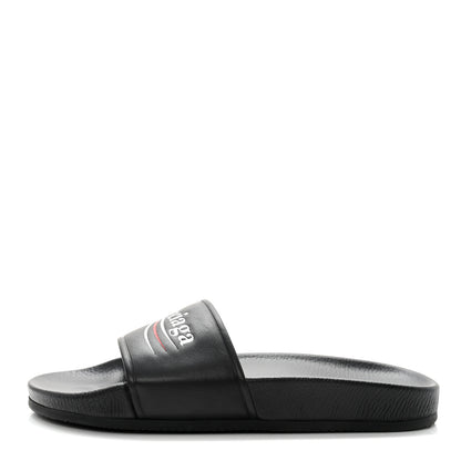 Balenciaga Nappa Political Campaign Logo Womens Pool Slide Sandals 38 Black White Vermillon 1 of 8