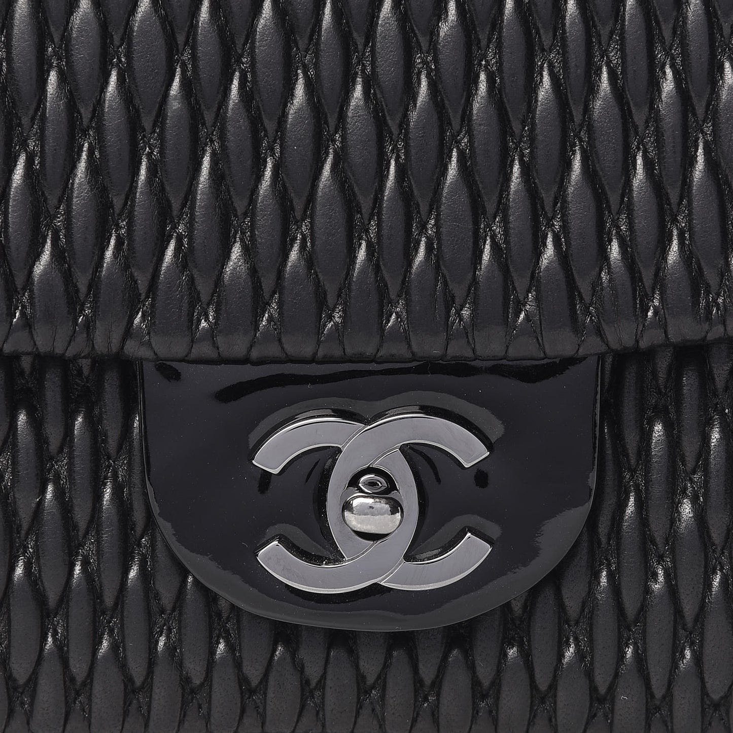 Vinyl Lambskin Quilted Shoulder Flap Black