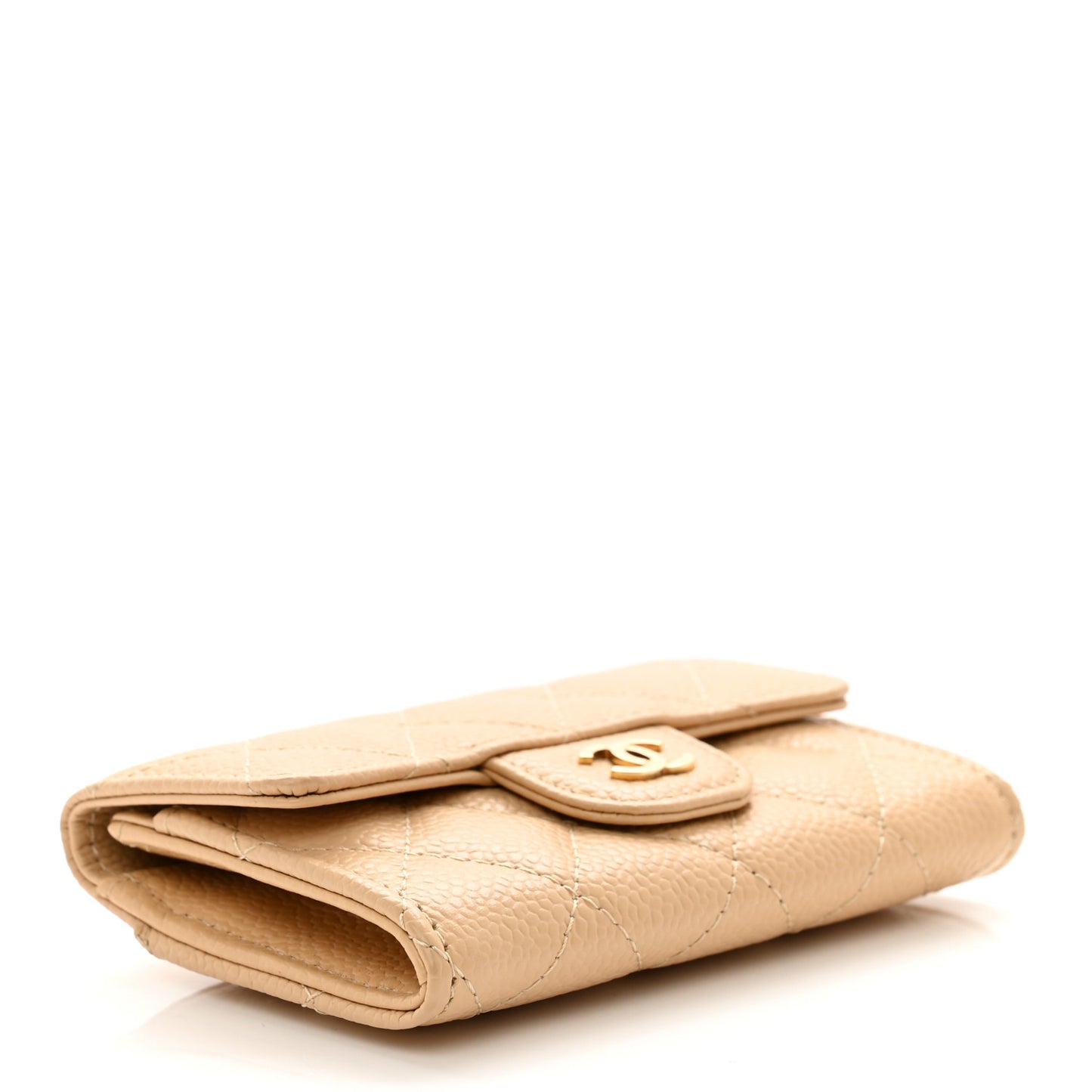 Caviar Quilted Flap Card Holder Wallet Beige