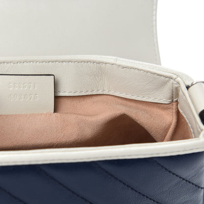 Gucci Vintage Effect Calfskin Matelasse Diagonal Mini Torchon GG Marmont Top Handle Shoulder Bag Blue Agata Mystic White 9 of 10