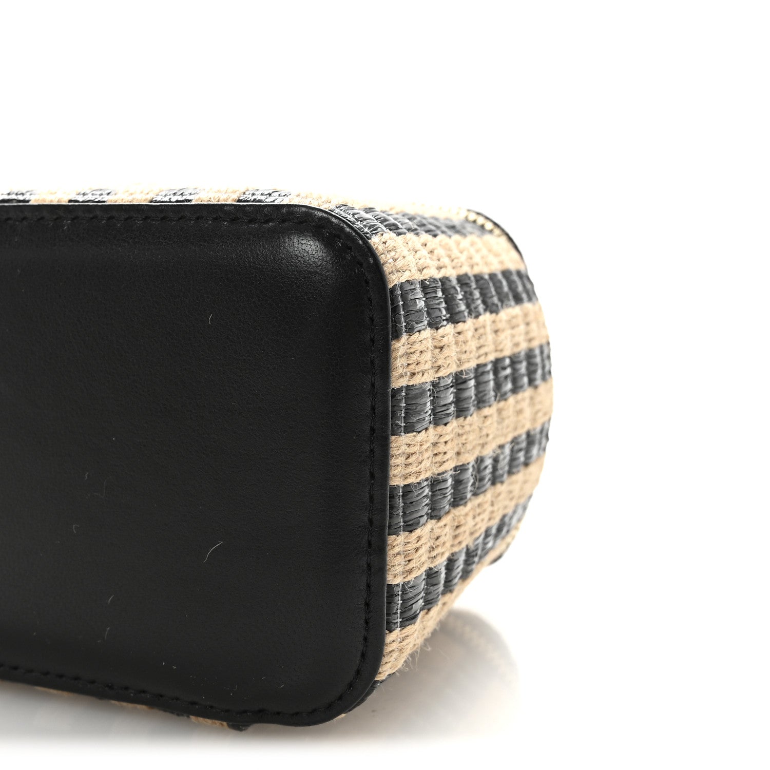Chanel Raffia Jute Striped Small Vanity Case With Chain Black Beige 10 of 10
