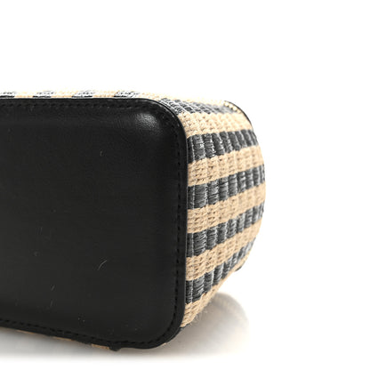 Chanel Raffia Jute Striped Small Vanity Case With Chain Black Beige 10 of 10