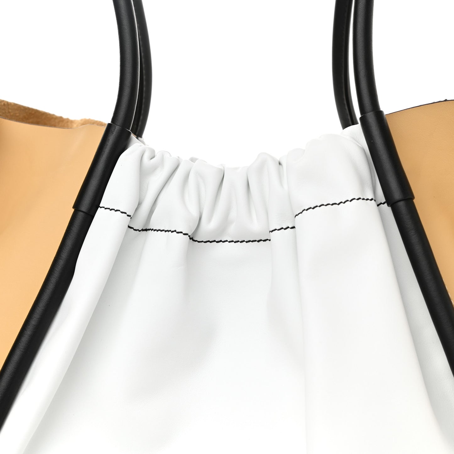 Calfskin Snakeskin Embossed XL Ruched Tote Beige White