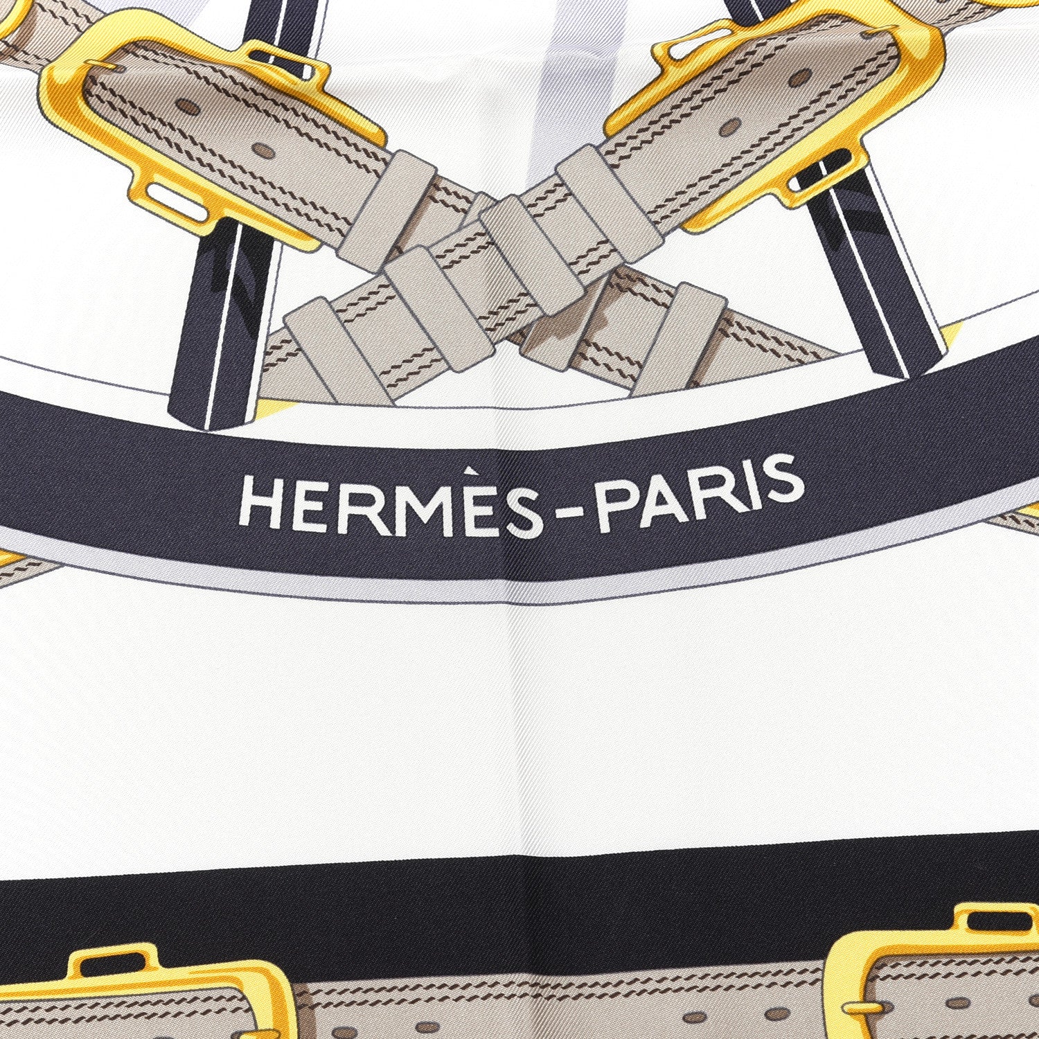 Hermes Silk En Roue Libre Scarf 90 White Black Gold 2 of 4