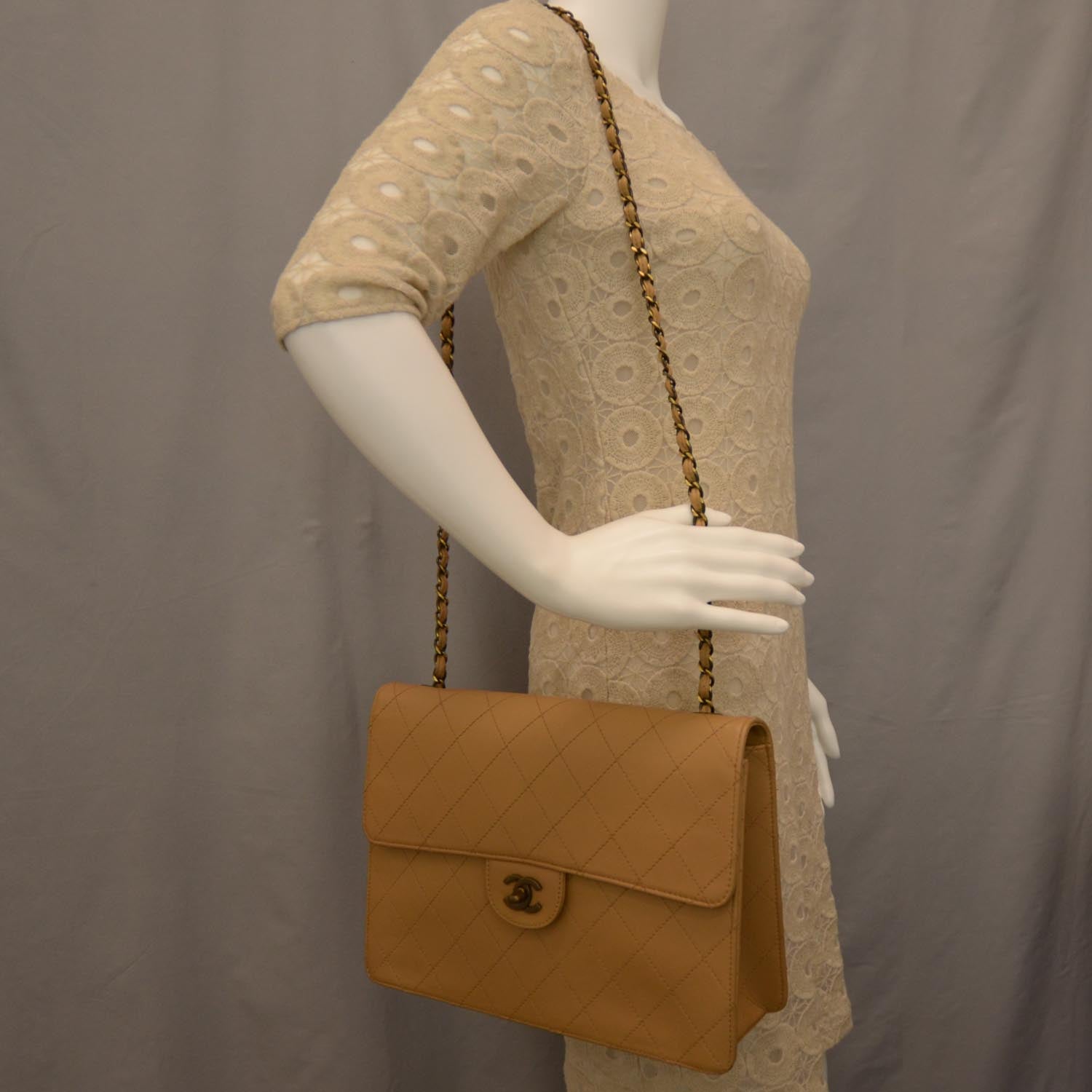 Chanel Lambskin Diamond Stitched Jumbo Flap Beige 2 of 9